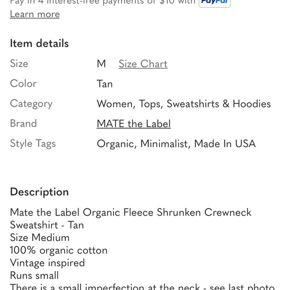 MATE The Label Organic Cotton Shrunken Crewneck Sweatshirt Medium in Amber - Picture 8 of 14